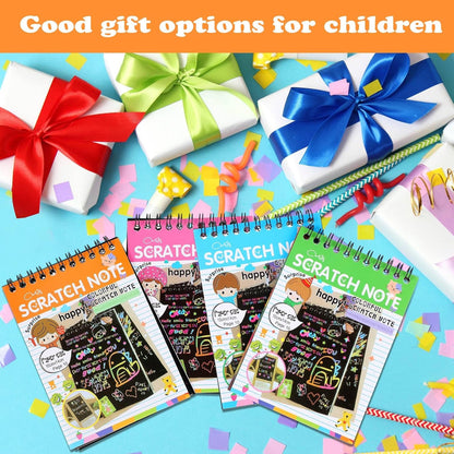 Fulmoon 60 Pcs Bulk Scratch Note Pads Scratch Paper Notebooks Rainbow Party Favors with Wooden Stylus Coloring Books DIY Arts and Crafts for Birthday Game Gift