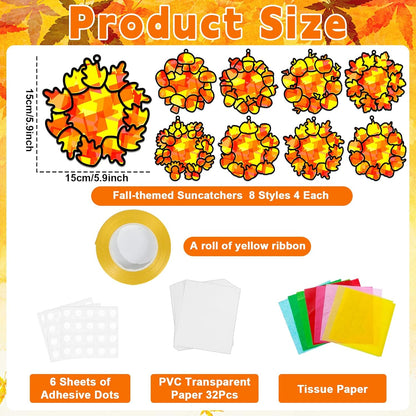 QOUBAI 32 Sets Stars Suncatchers Craft Back to School DIY Stained Glass Window Patriotic 4th of July Paper Craft Home School Classroom Decor Kid Birthday Gift Creative Art Activity Game - Colors B