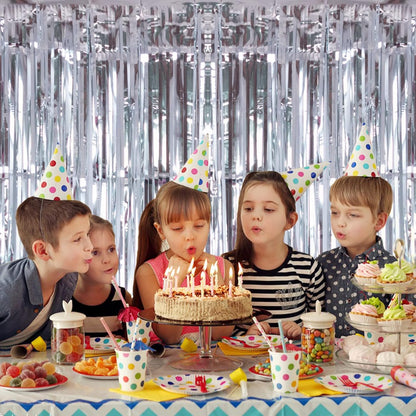 2 Pack 3.2ft x 8.2ft Silver Metallic Tinsel Foil Fringe Curtains, Door Streamer Photo Booth Backdrop for Birthday Graduation Engagement Bridal Shower Bachelorette Baby Shower Party Decorations