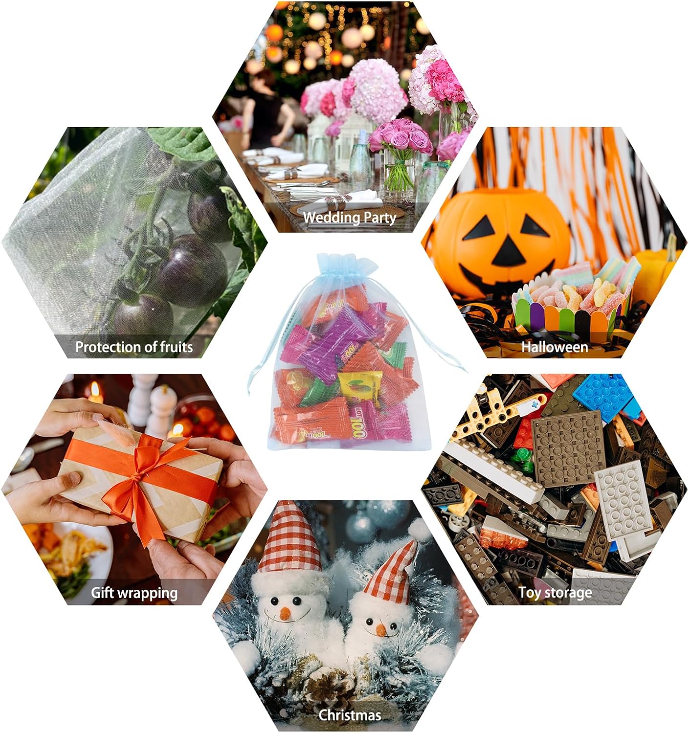 Wudygirl 100pcs 5X7 Inches White Organza Bags Christmas Drawstring Pouches Party Wedding Favor Bags Goodie bags(White 5x7)