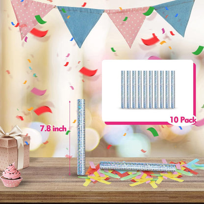 10 Pieces Colorful Confetti Sticks, Compostable Tissue Paper, Shoot Poppers, Handheld Flick Sticks for Indoor/Outdoor Weddings, Birthdays, Celebrations, Events, Party Supplies (7.8in)