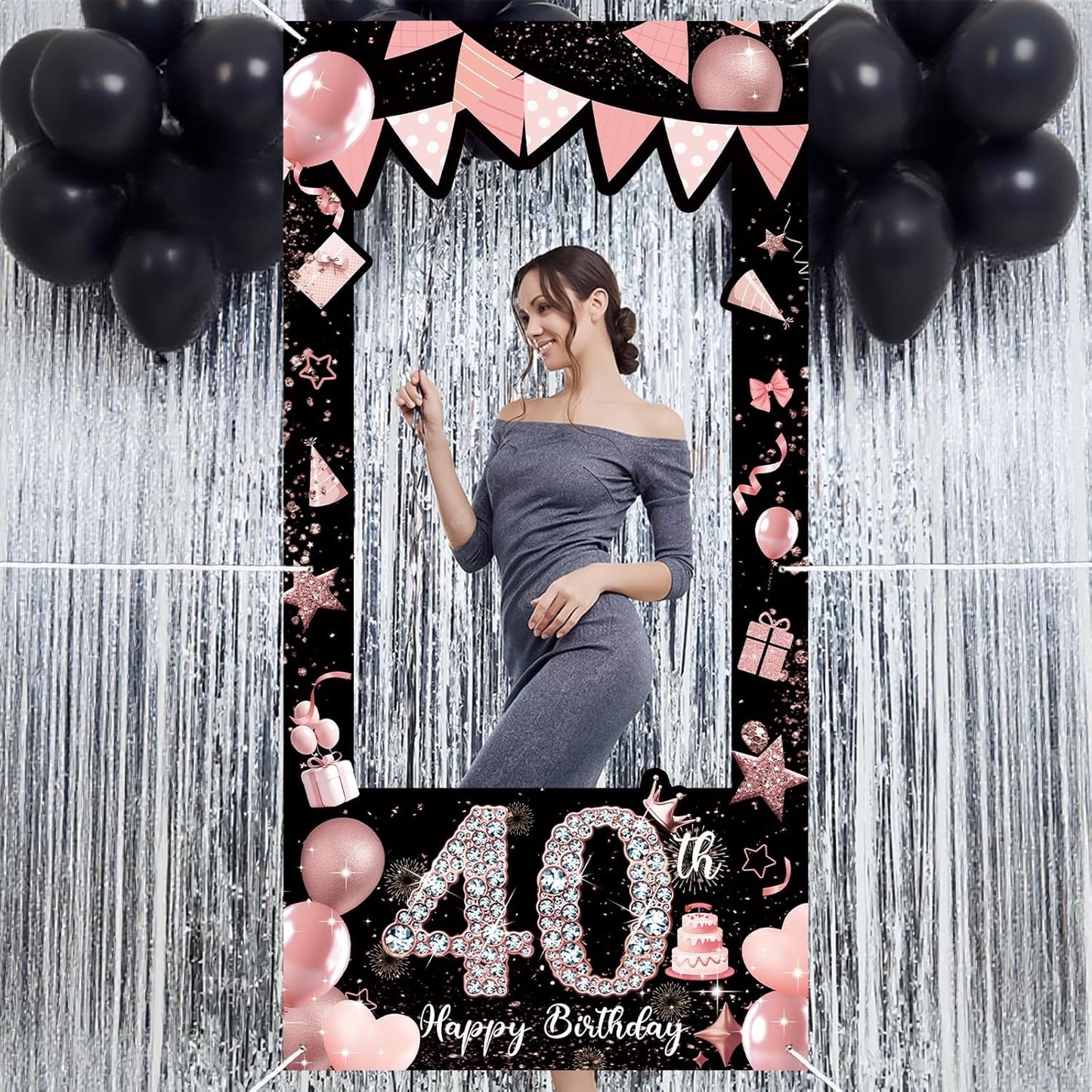 Pink 80th Birthday Neon Photography Banner Backdrop Glow Party Disco Dance Neon Theme Birthday Banner Photo Frame Props Props Selfie Background Face Cutout Photo Props Decoration