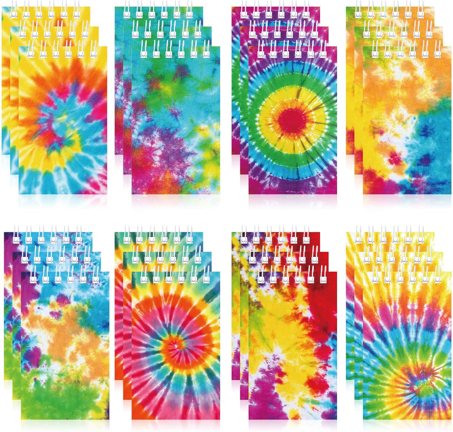 Nezyo 24 Pcs Mini Tie Dye Notebooks, Pocket Journal Notepads Little Spiral Note Pads Set Fun Coil Blank Small Notebook for Back to School Birthday Tie Dye Pastel Art Hippie Party Favors Supplies