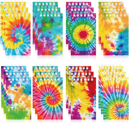 Nezyo 24 Pcs Mini Tie Dye Notebooks, Pocket Journal Notepads Little Spiral Note Pads Set Fun Coil Blank Small Notebook for Back to School Birthday Tie Dye Pastel Art Hippie Party Favors Supplies