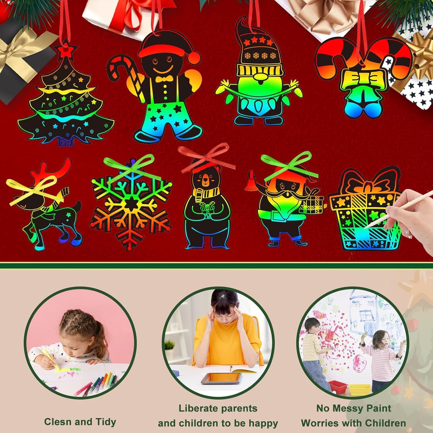 FEBSNOW Valentines Crafts for Kids, 48 PCS Heart Rainbow Magic Scratch Art Day Cards for Kids Classroom Scratch Paper Art for Valentines Day Gifts Party Favors witn Heart Stickers