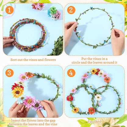 Zeyune 20 Sets Spring Tea Party Favor Flower Crowns Making Kit, Make Your Own Flower Crown Wreath Garland Headbands Craft Kit Handmade DIY Fairy Floral Hair Accessories Gift for Women(Daisy)