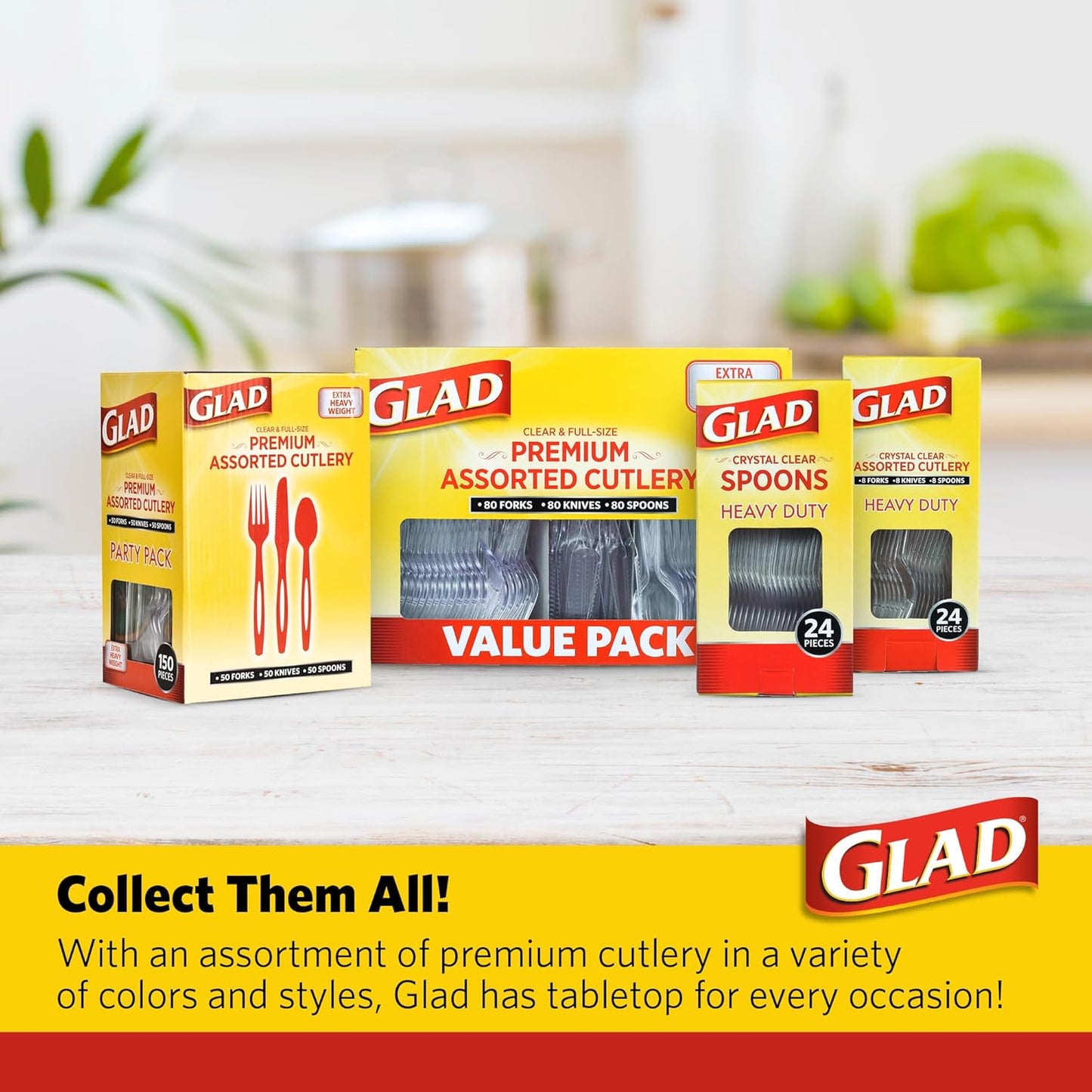 Glad Clear Disposable Cutlery Set with Heavy Duty Plastic Forks, Knives, and Spoons, Reusable Dishwasher Safe Plastic Utensils for Parties and Everyday Use, 240 Count