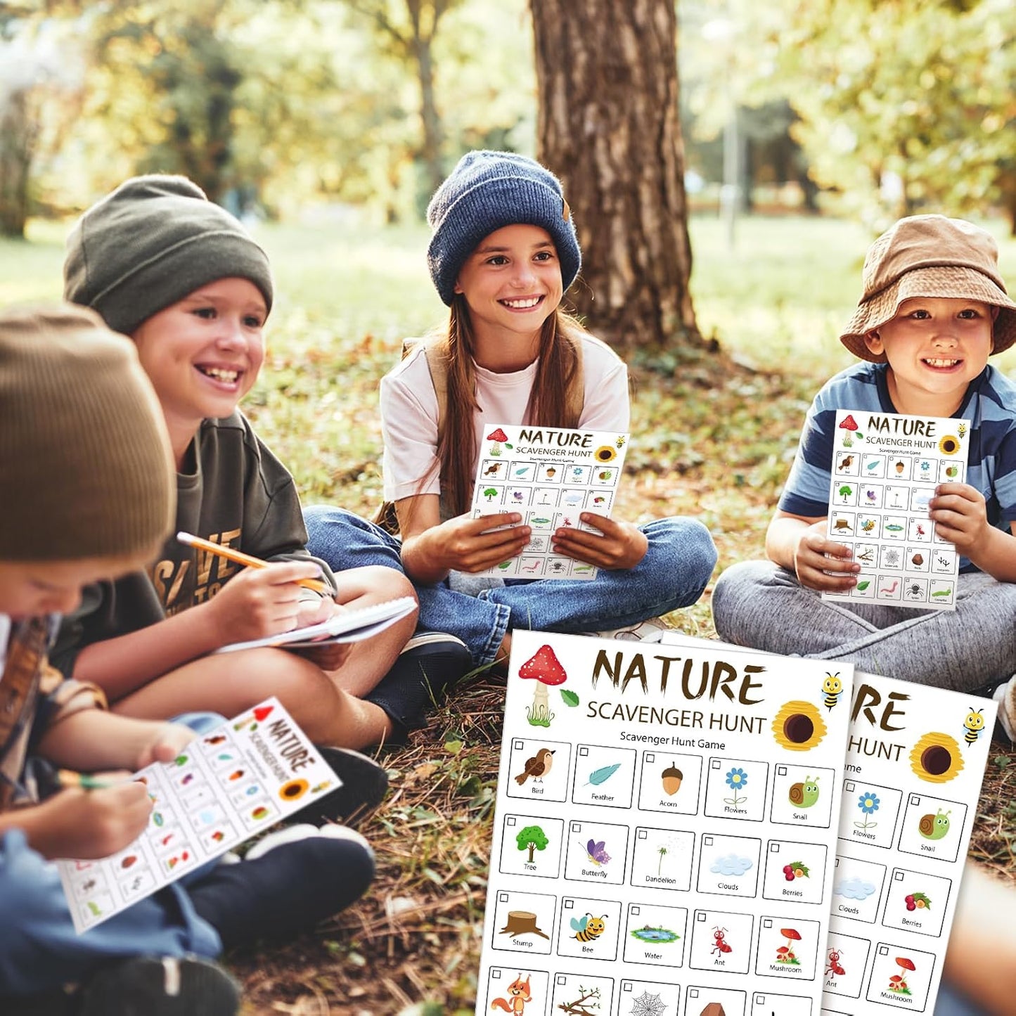 Hoolerry 30 Pcs Nature Scavenger Hunt for Kids Road Trip Game Car Spring Summer Easter Scavenger Hunt Cards Travel Activities Camping Games Outdoor Indoor Seek Activity for Kids Adults(Nature)
