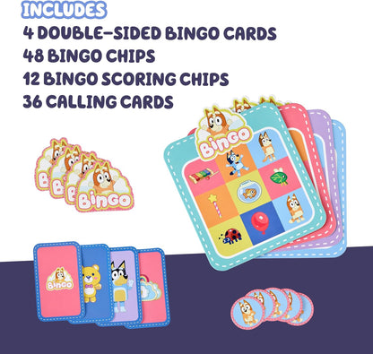 Bluey Bingo’s Bingo Card Game, Kids Image Matching Card Game with 40 Cards, 48 Chips and 12 Scoring Chips, Interactive Fun Games for Kids of Ages 3+