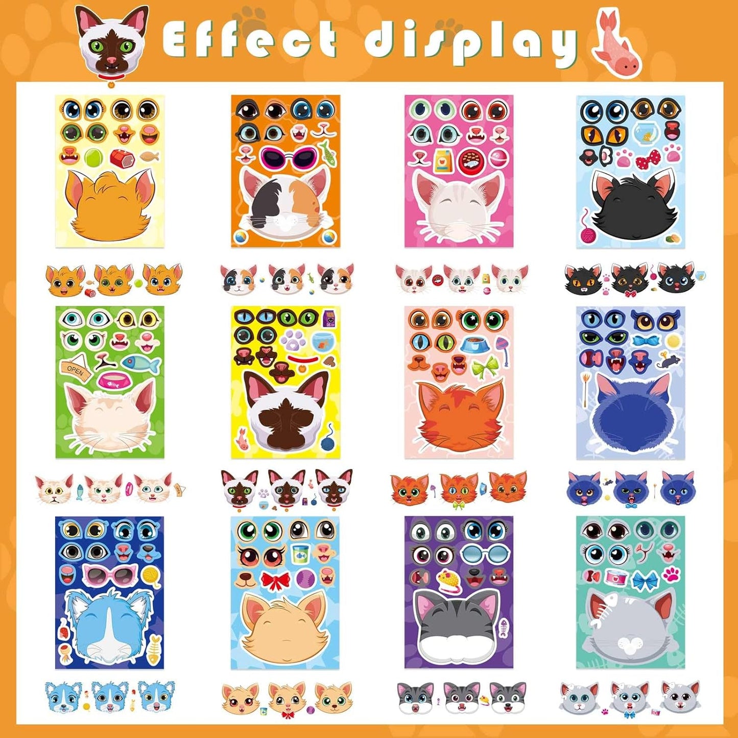 24 Sheets Make-a-face Cupcake Stickers Make Your Own Dessert Stickers Mix and Match Sweets and Fruit Treats Party Favor Supplies for Kids Ice Cream Sticker Games Birthday DIY Art Crafts