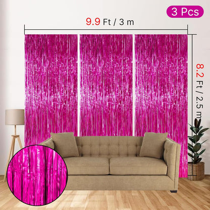 PartyWoo Silver Streamers 3pcs Tinsel Backdrop 8.2FT Metallic Tinsel Foil Fringe Streamer Curtains Party Photo Booth Backdrop for Graduation Baby Shower Bachelorette Wedding Disco Party Decorations