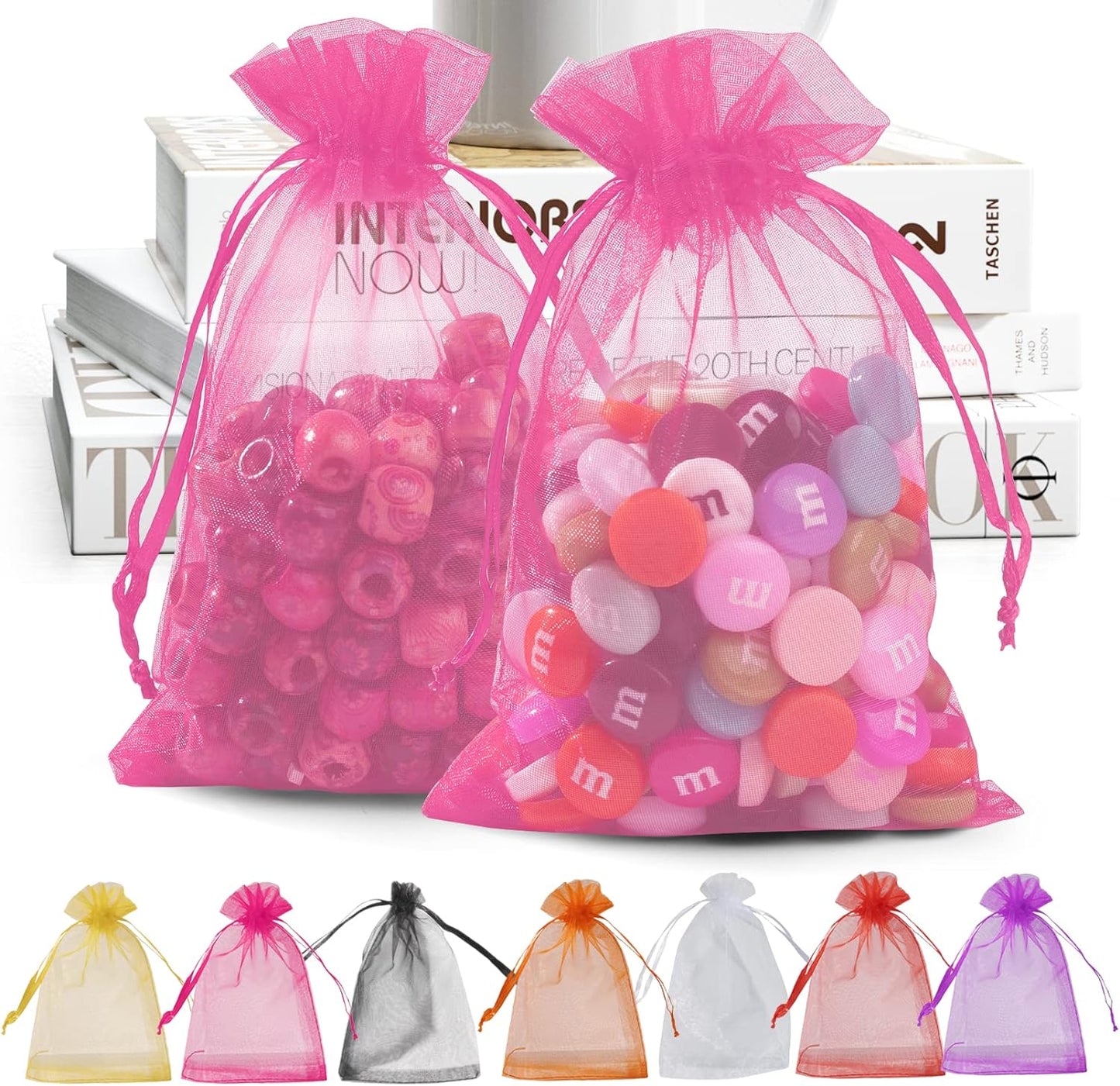 ANZNKU Pink Organza Bags 4 x 6 in 50PCS, Small Gift Bags for Goodie Candy Jewelry Soap Packaging, Cute Little Mesh Bag Drawstring Bulk for Wedding Birthday Party Favor Baby Shower & Easter Gifts Wrap