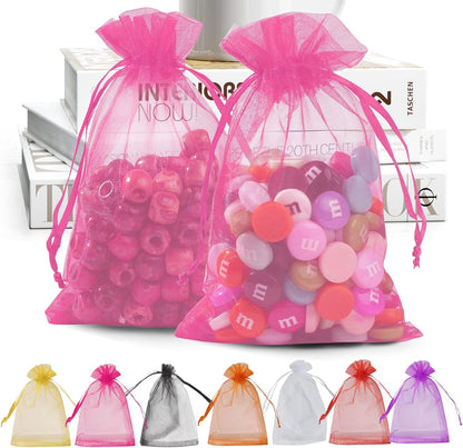 ANZNKU Pink Organza Bags 4 x 6 in 50PCS, Small Gift Bags for Goodie Candy Jewelry Soap Packaging, Cute Little Mesh Bag Drawstring Bulk for Wedding Birthday Party Favor Baby Shower & Easter Gifts Wrap