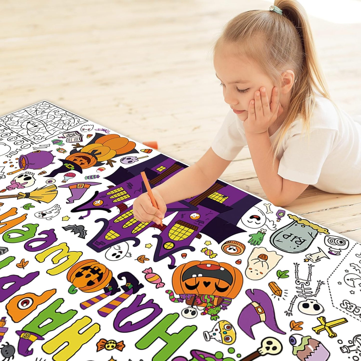 Easter Coloring Poster for Kids 30x72 Inch Bunny Giant Coloring Tablecloth Happy Easter Crafts Paper Table Cover for Gifts Activities Games Classroom Wall School Home Parties