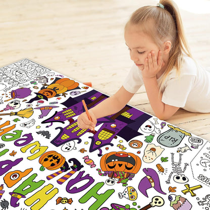 Easter Coloring Poster for Kids 30x72 Inch Bunny Giant Coloring Tablecloth Happy Easter Crafts Paper Table Cover for Gifts Activities Games Classroom Wall School Home Parties