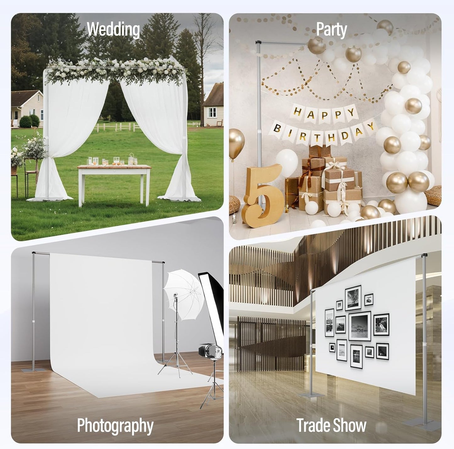 EMART Heavy Duty Backdrop Stand for Parties, 10x10 ft Pipe and Drape Adjustable Back Drop Stand Kit with Flat Base, Sturdy Photo Background Frame Diy Pole for Flower Wall Wedding Curtain