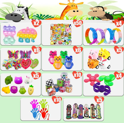 Dilycery 107 PCS Party Favors Toys, Treasure Box Toys for Classroom, Pop Fidget Toys Treasure Chest for Kids Prizes Classroom, Bulk Pinata Stuffers Goodie Bag Fillers for Kids 4-8