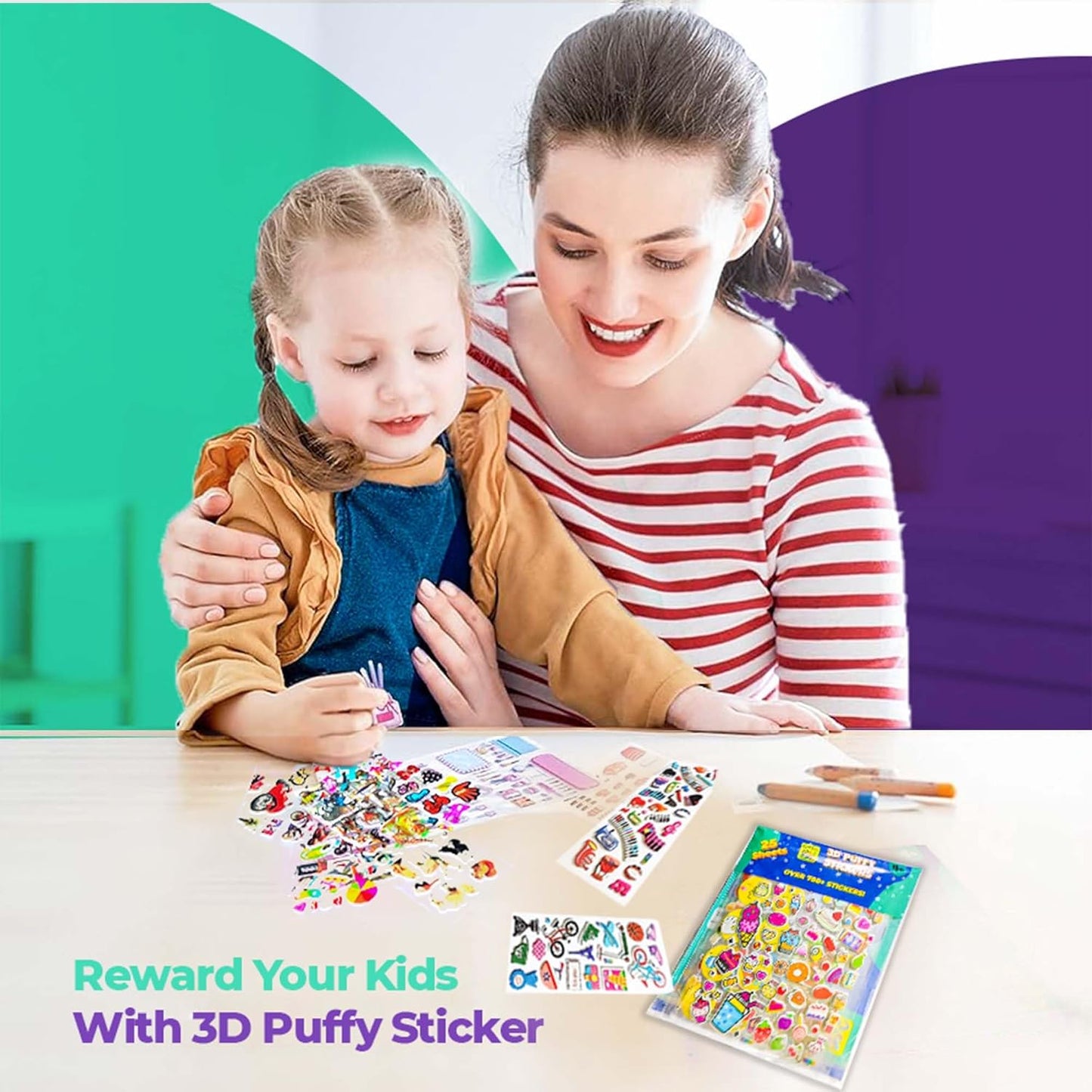 Puffy Stickers for Kids 45 Sheets - 3D Puffy Sheets - 1300+ Kids Stickers - Perfect for Party Bag Fillers, Sticker for Scrapbooking, Fun with Sticker of Cars, Letters, Numbers, Dinosaur, Stars & More