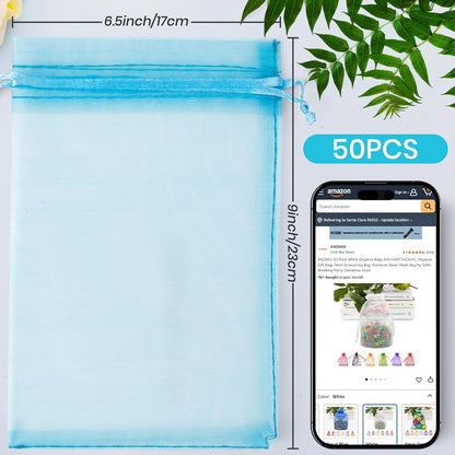 ANZNKU 50PCS Organza Bags 6x9 Large White Gift Bags for Candy Goodie Sachet Jewelry, Mesh Bag Drawstring Sheer Packaging Pouches for Wedding Favors Mother's Day Birthday Party Baby & Bridal Shower