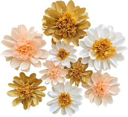 Crepe Paper Flower for Wall Decor Girls Birthday Party Backdrop Baby Shower Nursery Room Decoration Pack of 9 (Pastel)