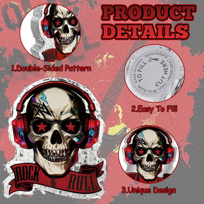Rock and Roll Skeleton Piñata with Headphones Design Blindfold Hitting Stick Confetti for Music Themed Birthday Party (15.56 x 13.19 x 2.76 inch)