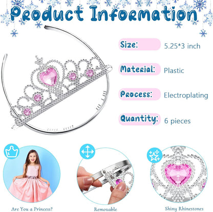 Chalyna 12 Pcs Princess Crowns Tiara Wand for Little Girl Silver Heart Jewel Plastic Tiara Winter Gift for Birthday(Pink,Heart Style)