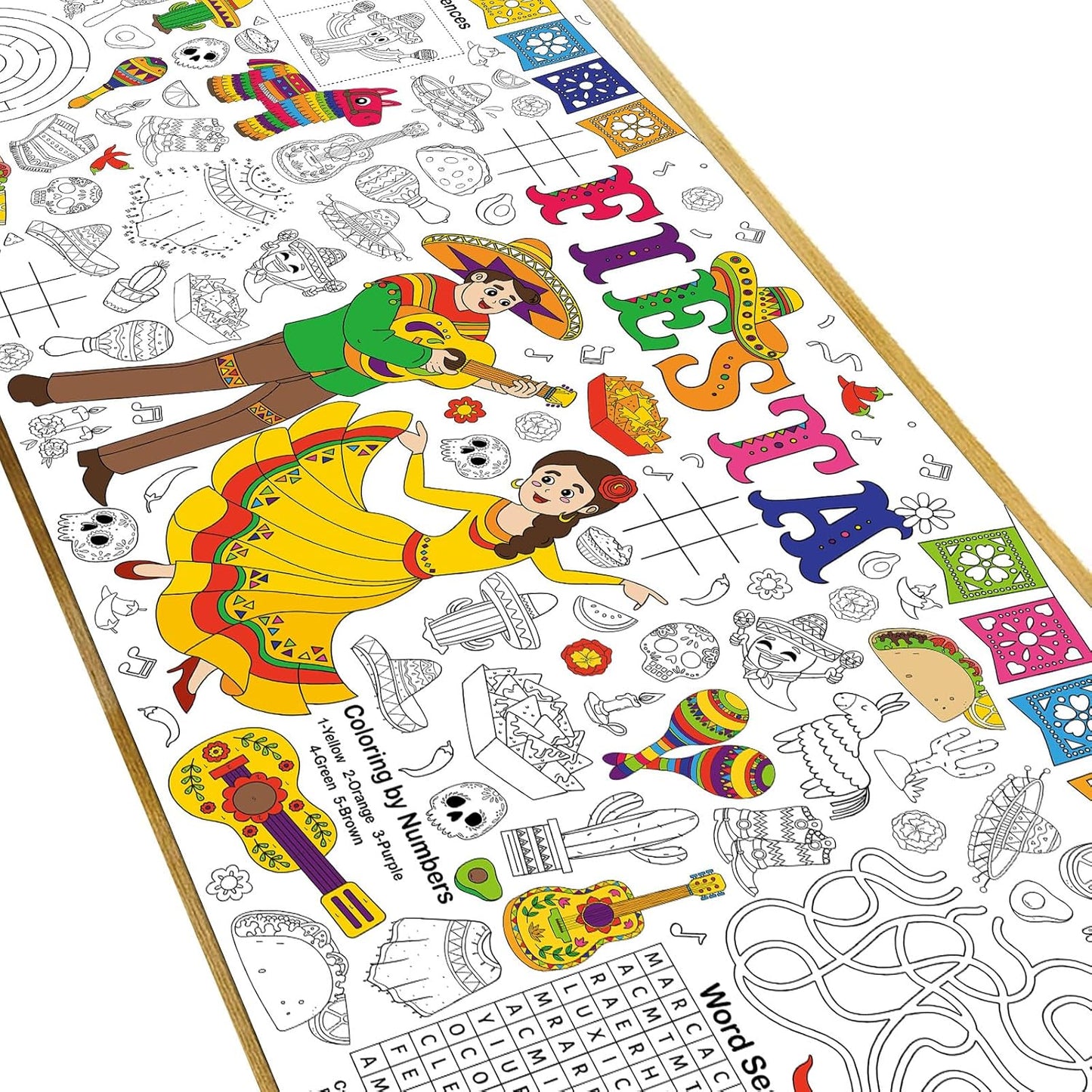 Mexican Fiesta Giant Coloring Poster Large Fiesta Coloring Tablecloth DIY Mexican-Themed Game Poster Drawing Banner Table Cover Art Craft for School Home Classroom Party Activity Supplies