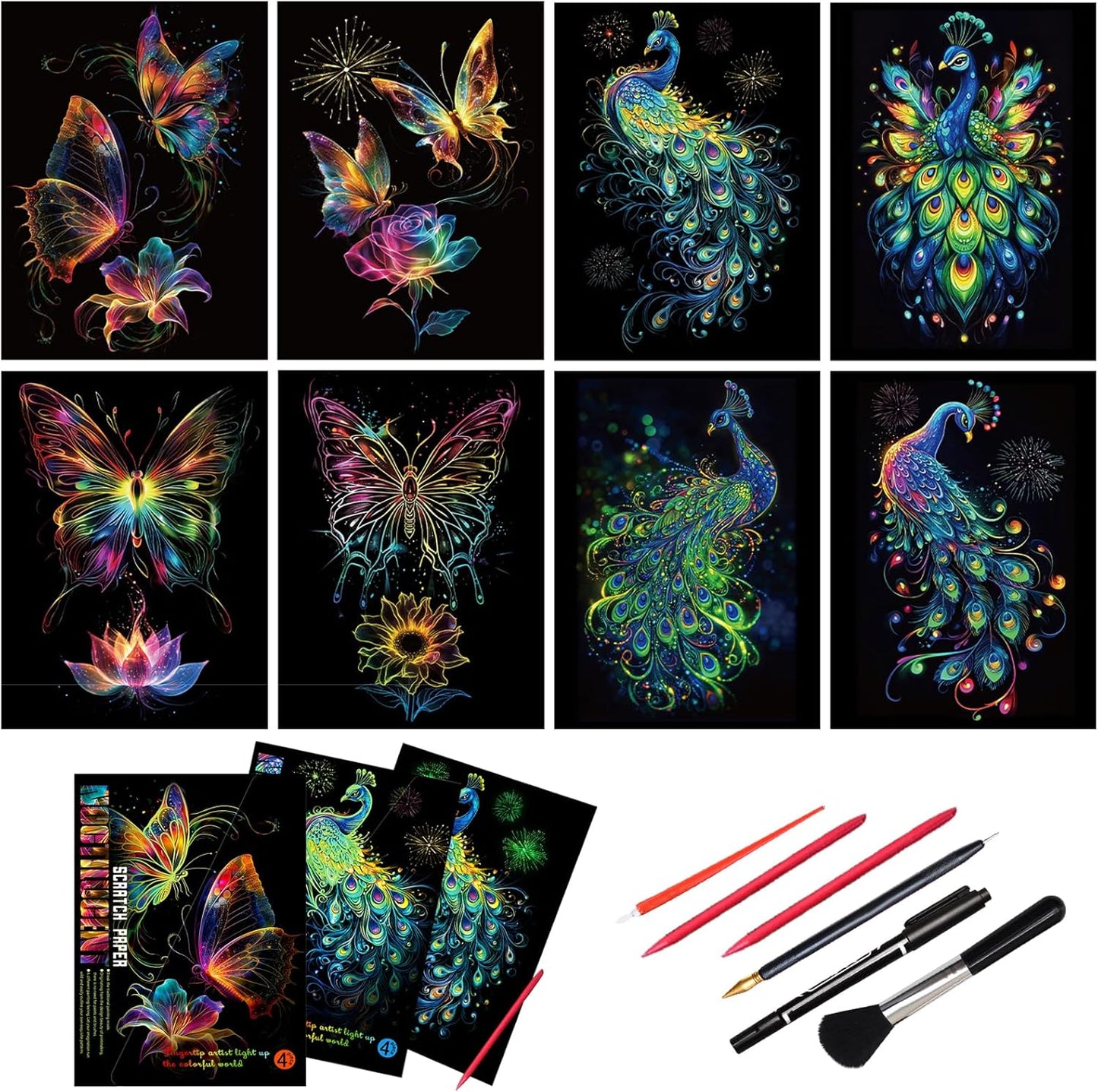 Scratch Art Bookmarks Kit, 24 Sheet Paper with Scratching Tools for DIY Party Favors, Christmas Stocking Stuffers