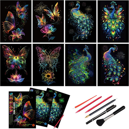 Scratch Art Bookmarks Kit, 24 Sheet Paper with Scratching Tools for DIY Party Favors, Christmas Stocking Stuffers