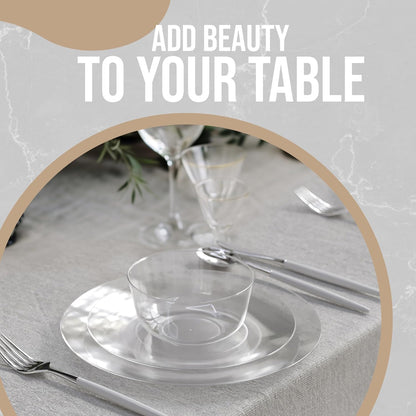 White Gold Rim Disposable Plastic Bowls - 16 Oz, 30 Count - Large, Heavy Duty - Perfect for Weddings & Parties