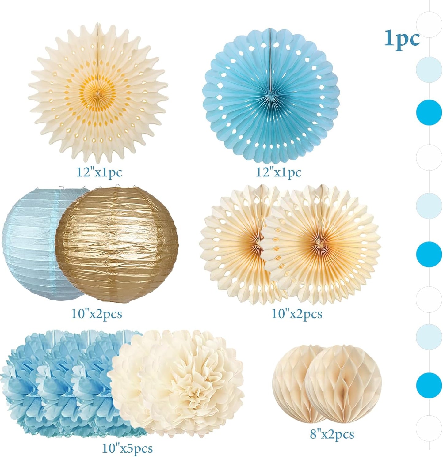 Tissue Paper Pom Poms - 23 PCS Dusty Blue Paper Flowers Pom Pom Kit Circle Dot Party Banner Hanging Swirl Party Decorations for Wedding Birthday Baby Shower Bridal Shower Tea Party