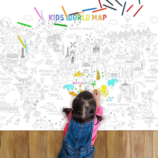 Outus Giant Coloring Poster Tablecloth World Map Large Positive Coloring Book Huge Tablecloth Education Poster for Classroom Home Birthday Party Favor, 43.3 x 31.5 Inch