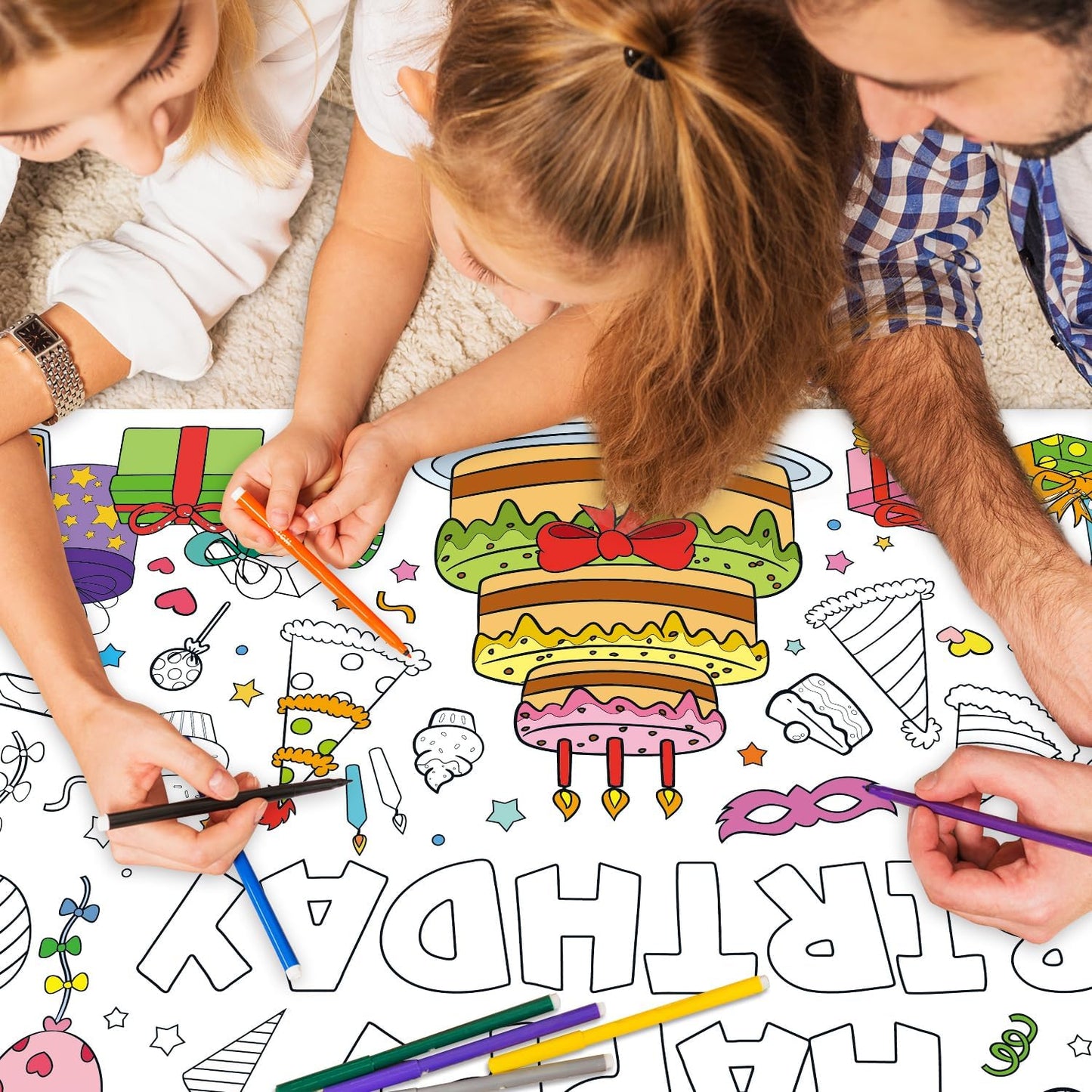 43.3x31.5 Summer Coloring Poster with Picture, Giant Cute Painting Poster, Large Coloring Tablecloth for Classroom Home Birthday Party Supplies Favor