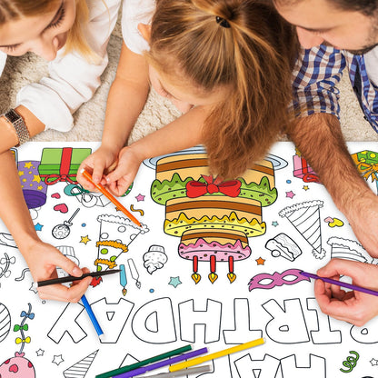 43.3x31.5 Summer Coloring Poster with Picture, Giant Cute Painting Poster, Large Coloring Tablecloth for Classroom Home Birthday Party Supplies Favor