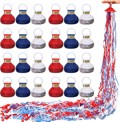 Soulchen 24 Pack 4th of July No Mess Confetti Popper Hand Throw Streamer Popper Bulk Red Blue White Confetti for 250th Anniversary Celebration Independence Day Patriotic Party Supplies Decorations