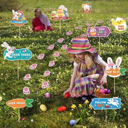 AhfuLife Easter Egg Scavenger Hunt Clue Cards for Family Friends, 27 Cards Set with Clues, Rules, Answers, Winner Cards for Easter Party Activities, Games Indoor, Easter Party Decorations Supplies