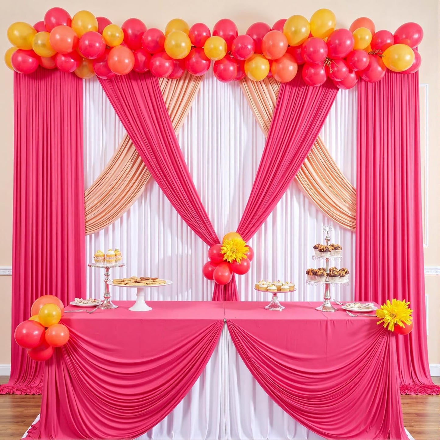 10 ft x 10 ft Wrinkle Free White Backdrop Curtains for Wedding Parties, Polyester Photography Backdrop Drapes for Birthday Parties Stage Backdrop Stand, 2 Panels 5x10FT Background Curtains