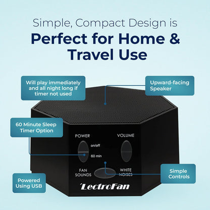 Adaptive Sound Technologies LectroFan Classic - Soothing Sound Machine for Sleep - Built-in Sleep Timer - Compact Design - Non-Looping Sounds - Speech Privacy - White