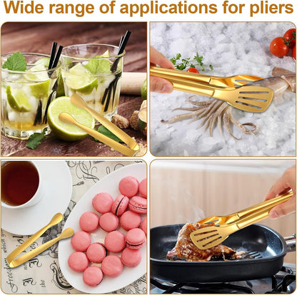 12pcs Gold Tongs for Serving Food, Small Tongs for Appetizers, Stainless Steel Buffet Tong Ice Tong for Appetizers, Tea Party, Coffee Bar, Kitchen Cooking Tools