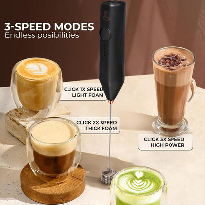 Zulay Kitchen Powerful Milk Frother Wand With Duracell Batteries - Ultra Fast Handheld Drink Mixer - Electric Whisk Foam Maker for Coffee, Lattes, Cappuccino & Matcha - Z1 Motor - Black - Colors C