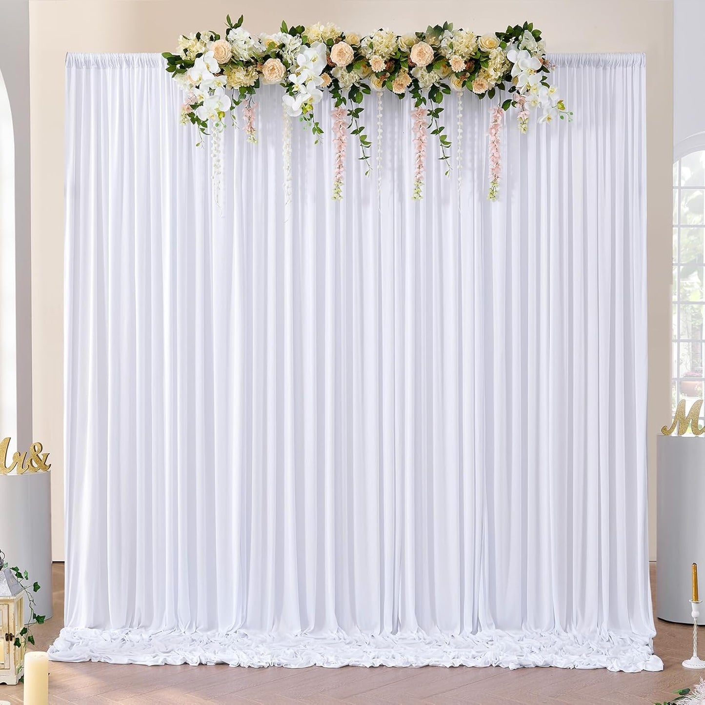 10ftx10ft Black Backdrop Curtains for Weddings Parties, Wrinkle Free 2 Panels Silky Polyester Photo Backdrop Drapes Back Drop Cloth Drapery for Birthday Mother'sDay Photography Background