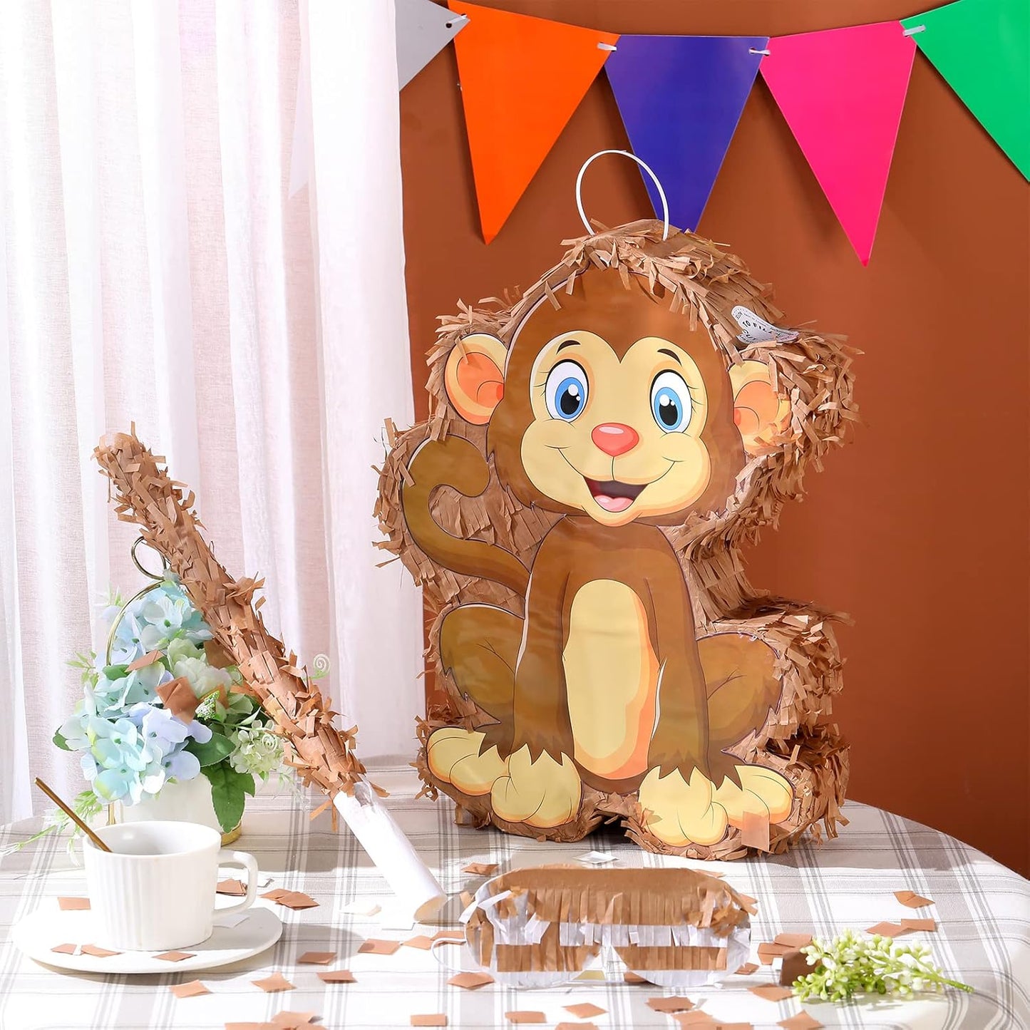 Sratte Piñata Bundle with a Blindfold and Bat (16 x 12 x 3 Inches), Cute Animal Piñata for Birthday Party Toys Decoration for Animal Theme Birthday Party Game Supplies Photo Prop(Giraffe)