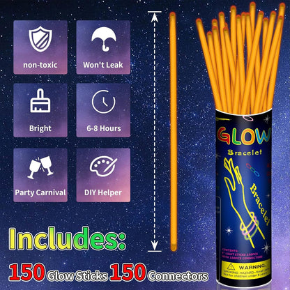 150 Pack 8” Red Glow Sticks Bulk with 150 Connectors Neon Glow In The Dark Party favors Supplies for Holiday Birthday Party Decoration (Red)