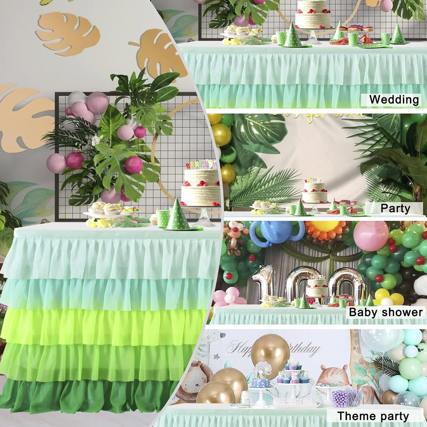 Pastel Rainbow Table Skirt Ruffle Party Tablecloth for Rectangle Table 6ft Birthday Party Baby Shower