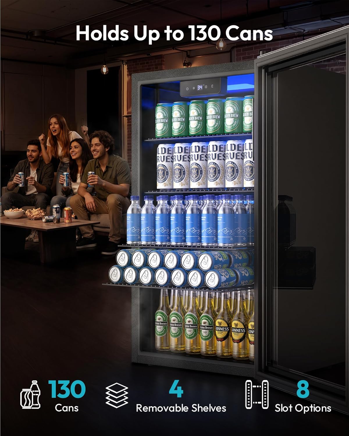 EUHOMY 4.5 Cu.ft Beverage Refrigerator and Cooler, 145 Can Mini fridge with Glass Door for Soda Beer Wine, Small Drink Dispenser with Digital Adjustable Thermostat for Home Office Bar
