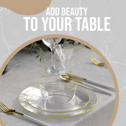 White Gold Rim Disposable Plastic Bowls - 16 Oz, 30 Count - Large, Heavy Duty - Perfect for Weddings & Parties