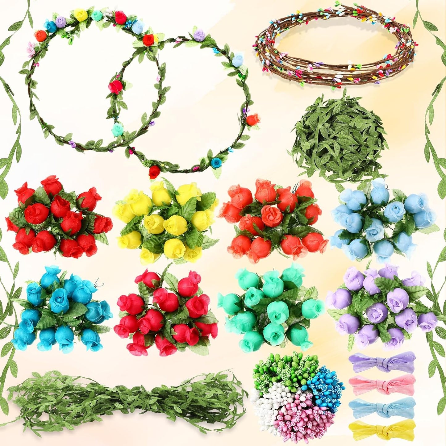 Zeyune 20 Sets Spring Tea Party Favor Flower Crowns Making Kit, Make Your Own Flower Crown Wreath Garland Headbands Craft Kit Handmade DIY Fairy Floral Hair Accessories Gift for Women(Daisy)