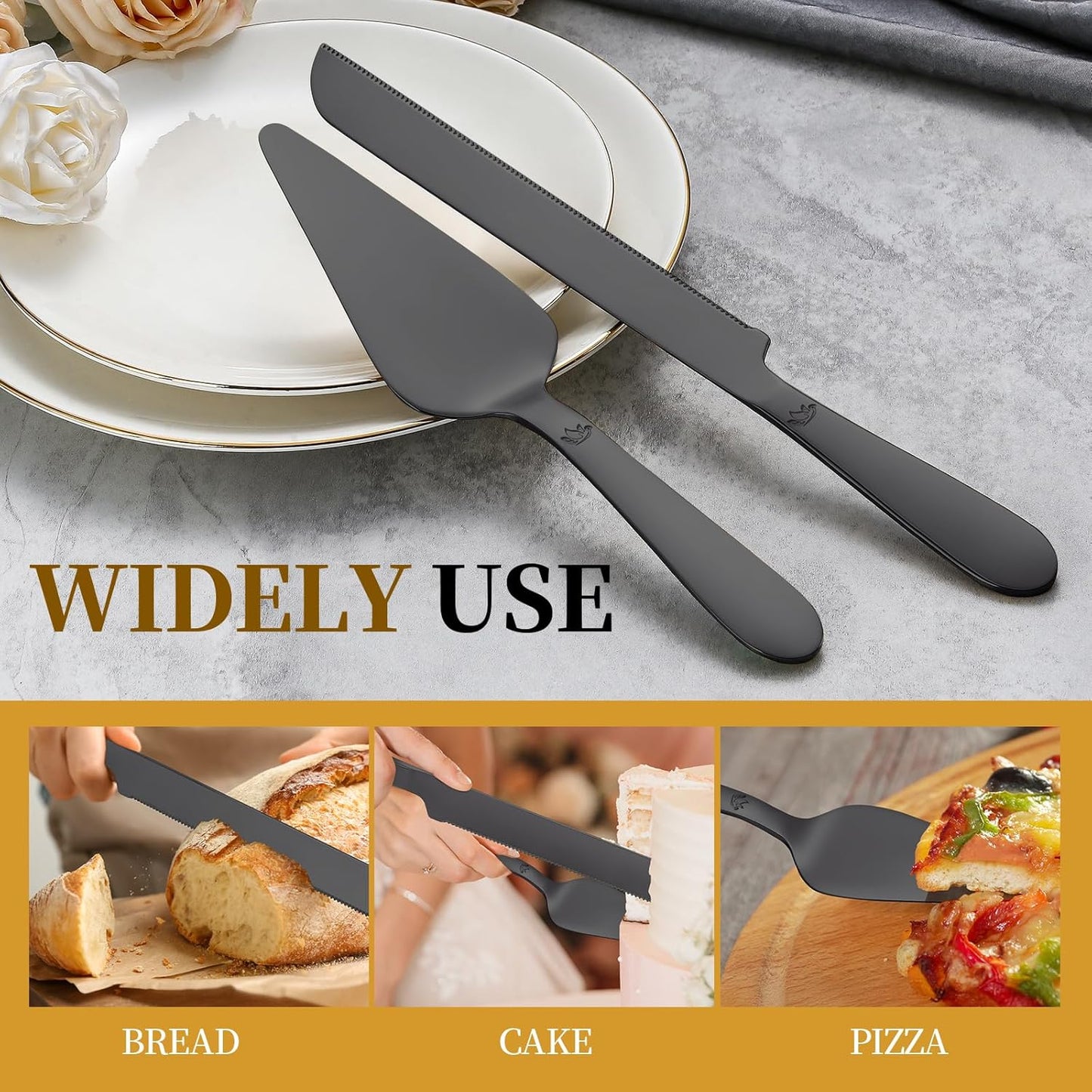 Cake Cutting Set for Wedding - Extended Cake Knife and Server Set Thickened Stainless Steel 13.0" Cake Cutter 10.49" Pie Spatula Great for Birthday Anniversary Christmas Gift 2 Pcs Silver