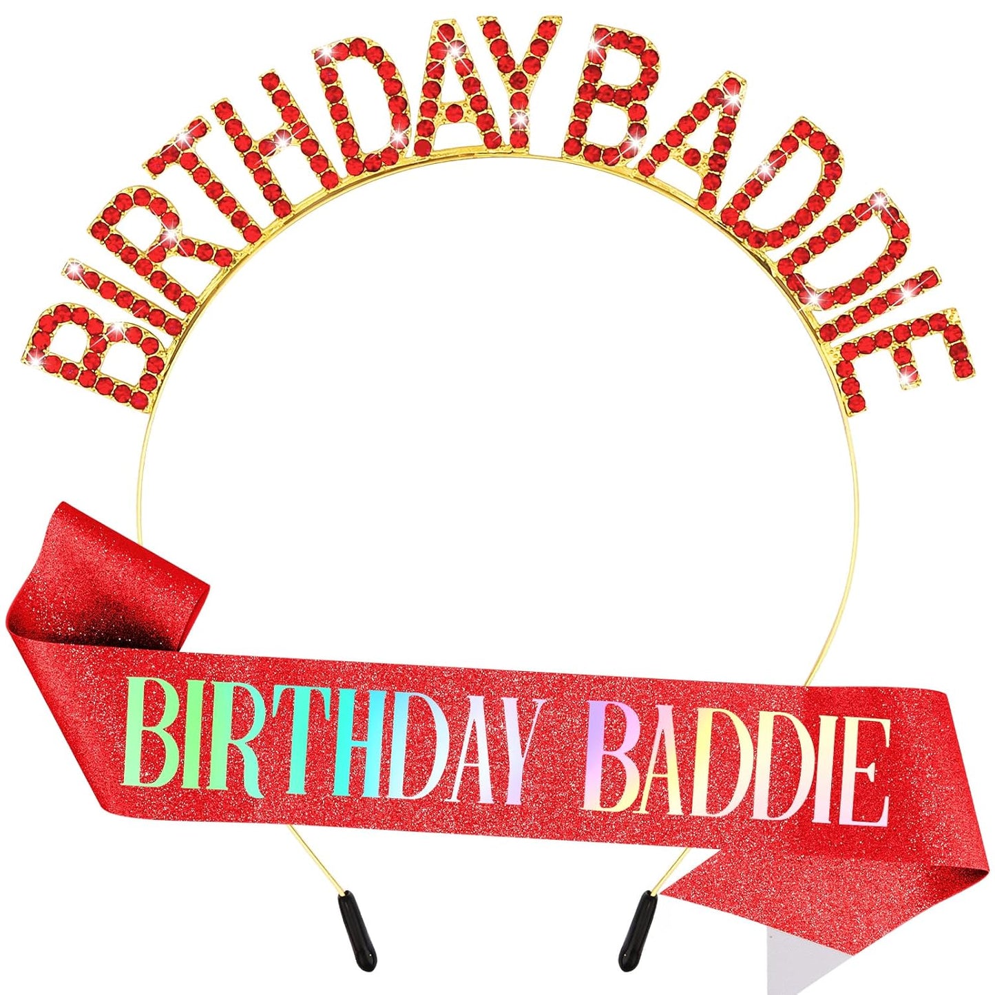 Aprince Birthday Baddie Sash and Tiara Crown for Women Girls Black Gold Happy Birthday Headband Accessiores Party Decorations