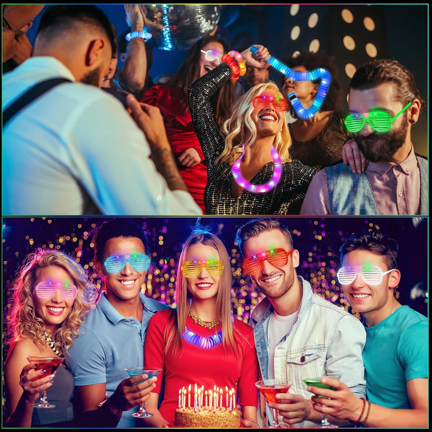Oleitodh Glow in the Dark Party Supplies Set Bulk Neon Party Favor Toys Includes 30 Led Light up Glasses 10 Color 30 Light up Foam Sticks Bulk for Disco Wedding Birthday Concert Halloween Raves Party